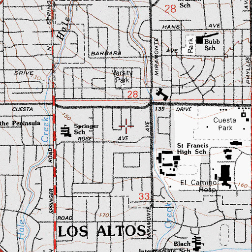 Topographic Map of Blossom Valley Shopping Center, CA