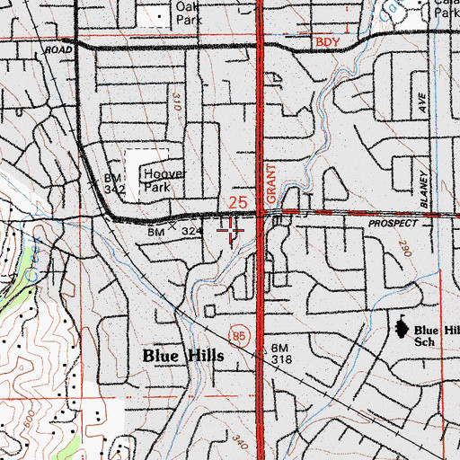 Topographic Map of Blue Hills Shopping Center, CA