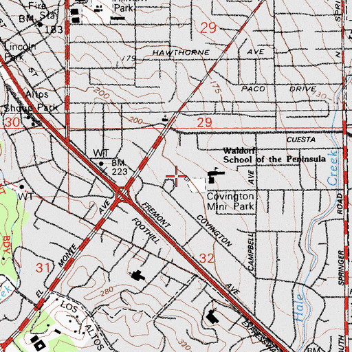 Topographic Map of Covington Mini Park, CA