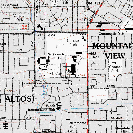 Topographic Map of El Camino Hospital, CA