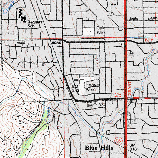 Topographic Map of Hoover Park, CA