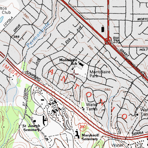 Topographic Map of Montclaire Park, CA