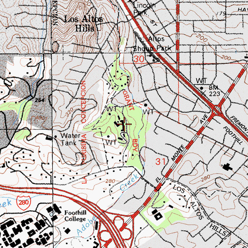 Topographic Map of Redwood Grove Nature Preserve, CA