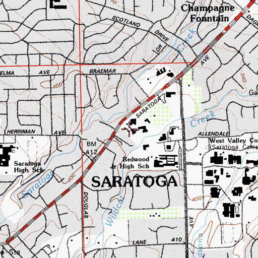Topographic Map of Sacred Heart School, CA