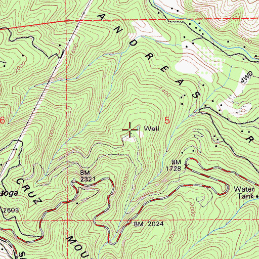 Topographic Map of Saratoga Gap Open Space Preserve, CA