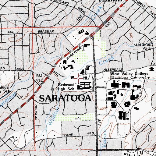 Topographic Map of Saratoga Post Office, CA