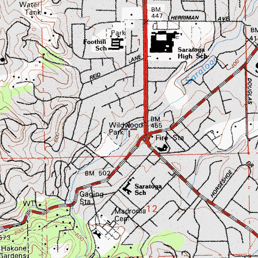 Topographic Map of Saratoga Village Shopping Center, CA