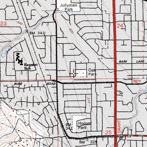 Topographic Map of Three Oaks Park, CA