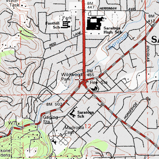 Topographic Map of Village Station Saratoga Post Office, CA