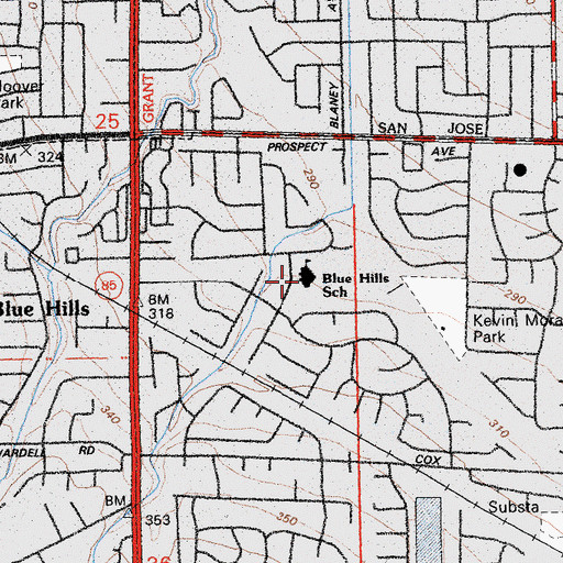 Topographic Map of Blue Hills Elementary School, CA