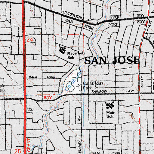 Topographic Map of Calabazas Branch San Jose Public Library, CA