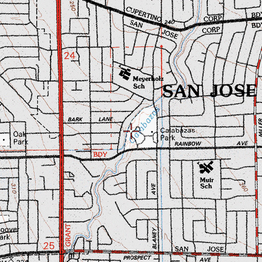 Topographic Map of Calabazas Park, CA