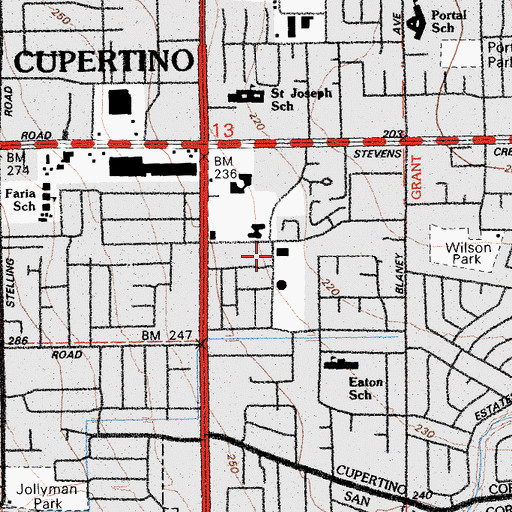 Topographic Map of Cupertino City Hall, CA