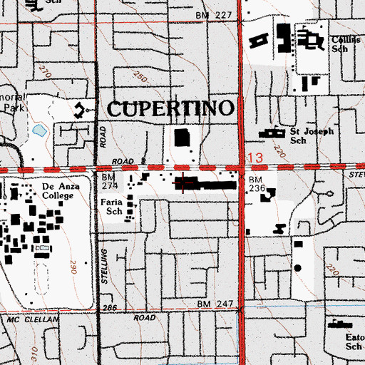 Topographic Map of Cupertino Crossroads Shopping Center, CA