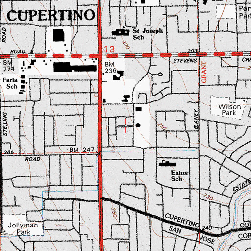 Topographic Map of Cupertino Public Library, CA