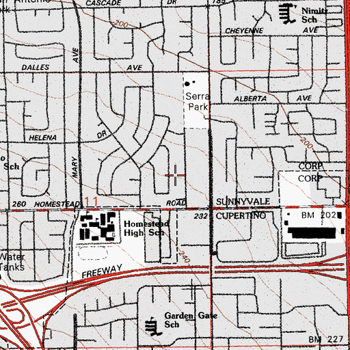 Topographic Map of Loehmanns Plaza Shopping Center, CA