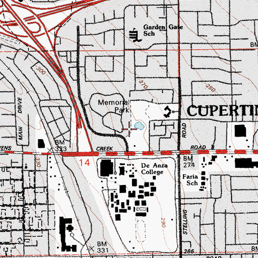 Topographic Map of Memorial Park, CA