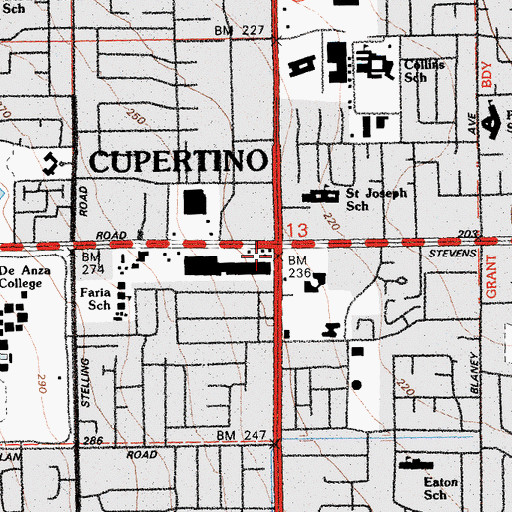 Topographic Map of Mervyns Cupertino Crossroads Shopping Center, CA