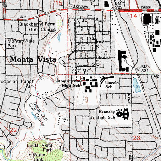 Topographic Map of Monta Vista High School, CA