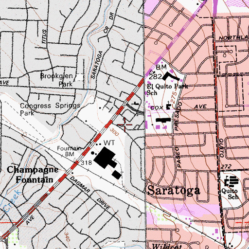 Topographic Map of Quito Village Shopping Center, CA