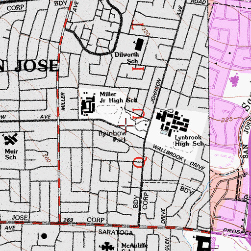 Topographic Map of Rainbow Park, CA