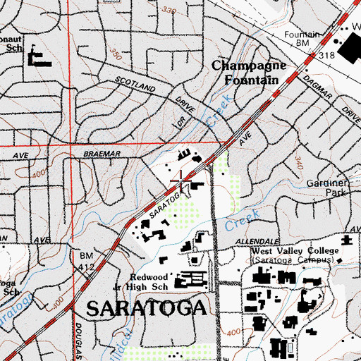 Topographic Map of Saratoga Community Branch Santa Clara County Free Library, CA