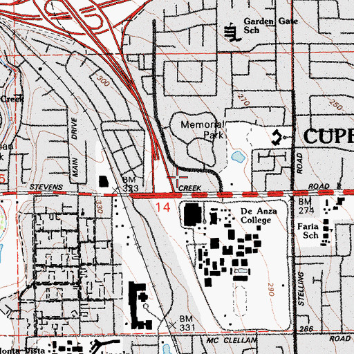 Topographic Map of The Oaks Shopping Center, CA