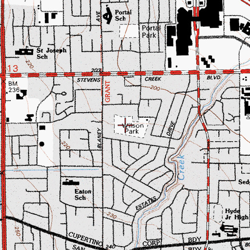 Topographic Map of Wilson Park, CA