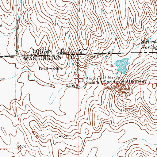 Topographic Map of Summit Springs Battlefield Historical Marker, CO