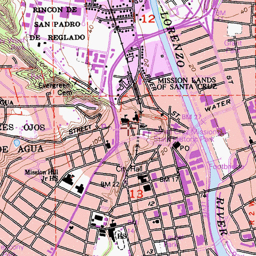 Topographic Map of Mission Santa Cruz, CA