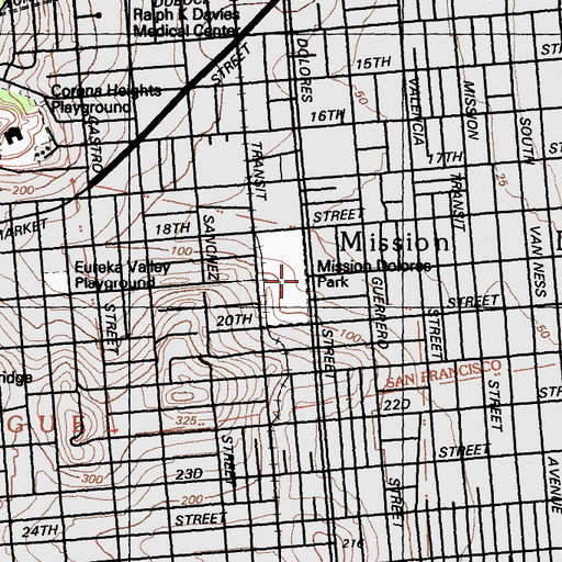 Topographic Map of Mission Dolores Park, CA