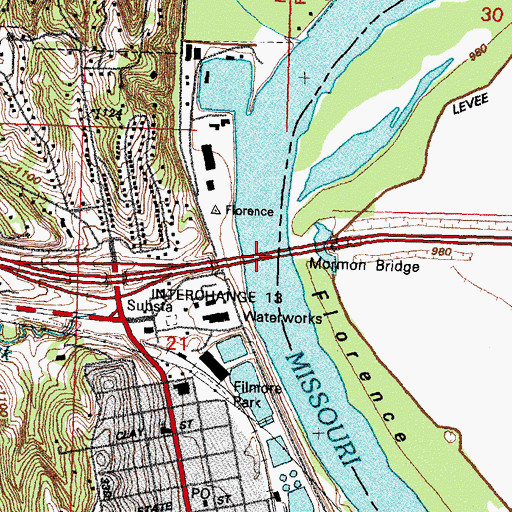 Topographic Map of Mormon Bridge, IA