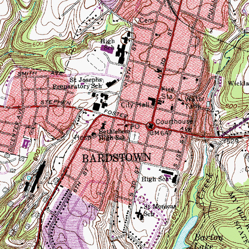 Topographic Map of Bardstown Post Office, KY