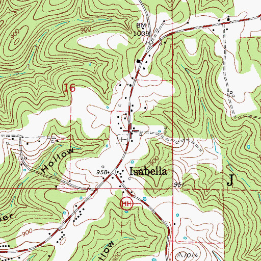 Topographic Map of Isabella Post Office, MO