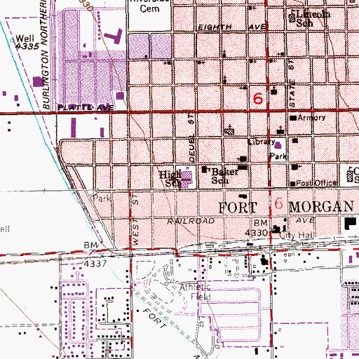 Topographic Map of Fort Morgan Middle School, CO