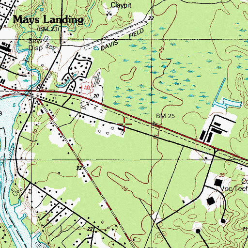 Topographic Map of Mays Landing Post Office, NJ