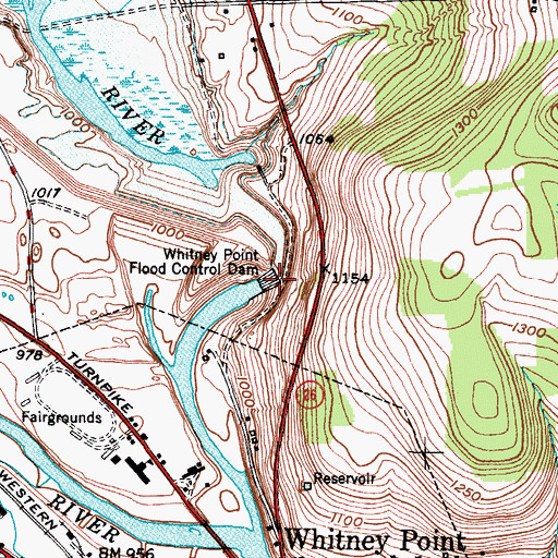 Topographic Map of Whitney Point Lake, NY