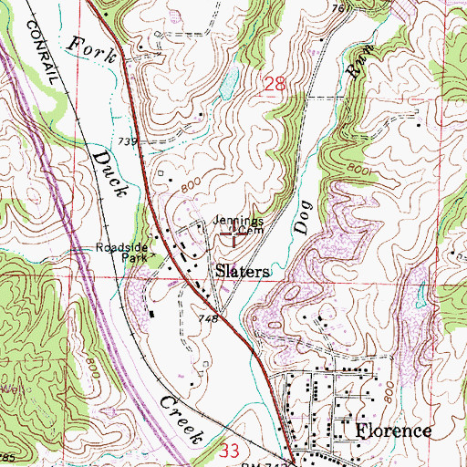 Topographic Map of Jennings Cemetery, OH