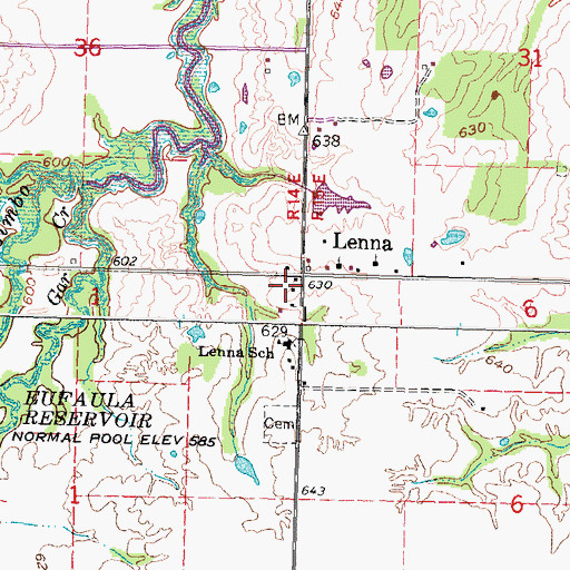 Topographic Map of Lenna Post Office (historical), OK