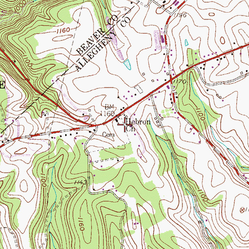 Topographic Map of Hopewell - Hebron Cemetery, PA