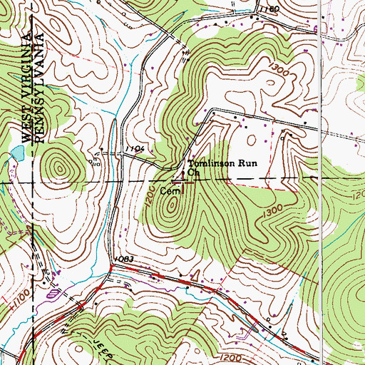 Topographic Map of Tomlinson Run United Presbyterian Cemetery, PA