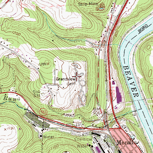 Topographic Map of Grandview Cemetery, PA