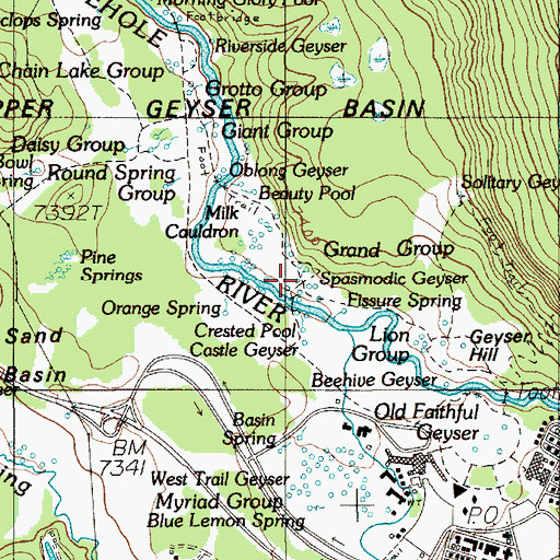 Topographic Map of Churn Geyser, WY