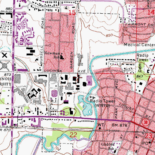 Topographic Map of Gilbert Hall, IL