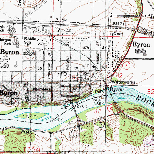 Topographic Map of Byron City Hall, IL