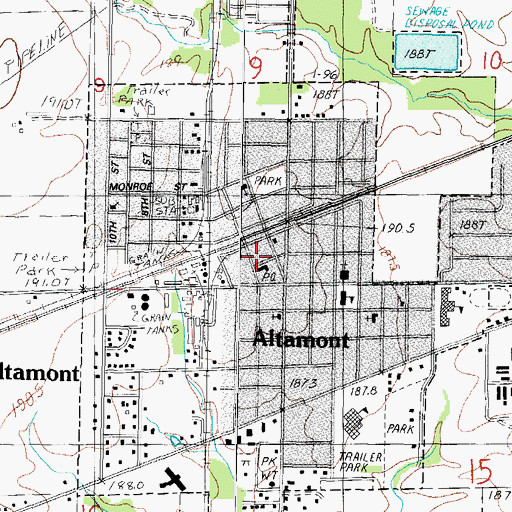 Topographic Map of Altamont Public Library, IL
