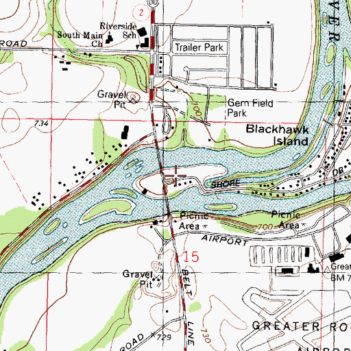 Topographic Map of Blackhawk Island Subdivision, IL