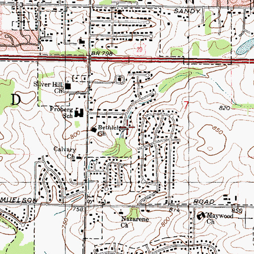 Topographic Map of Fritchens Subdivision, IL