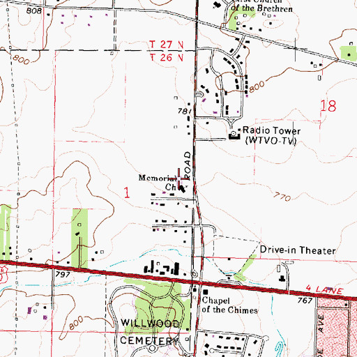 Topographic Map of Memorial Baptist Church, IL
