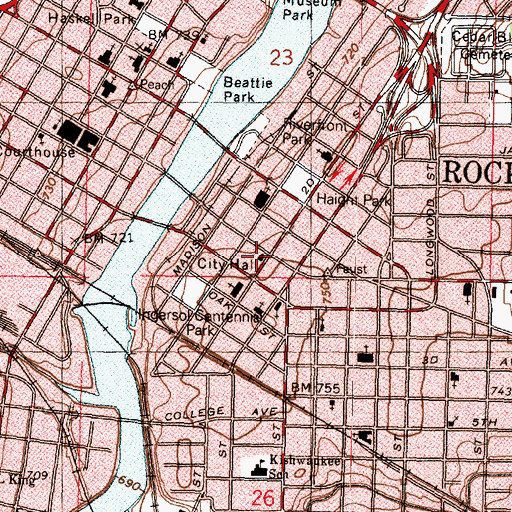 Topographic Map of Rockford City Hall, IL